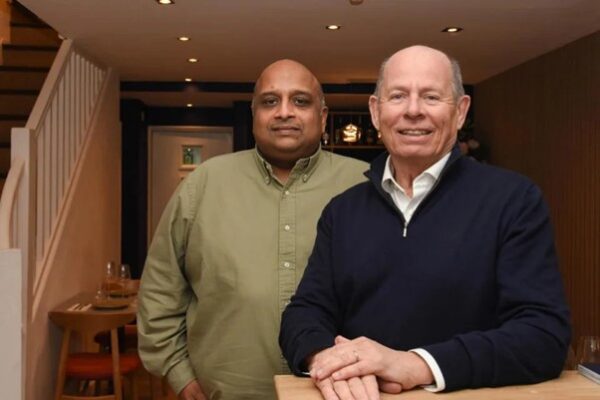 Lamen Reddy and Regis Crepy at the opening of Blue Fig restaurant